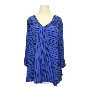 Escape by Habitat Purple Tunic Top  XL Lagenlook Black Stripe‎ Abstract Cotton